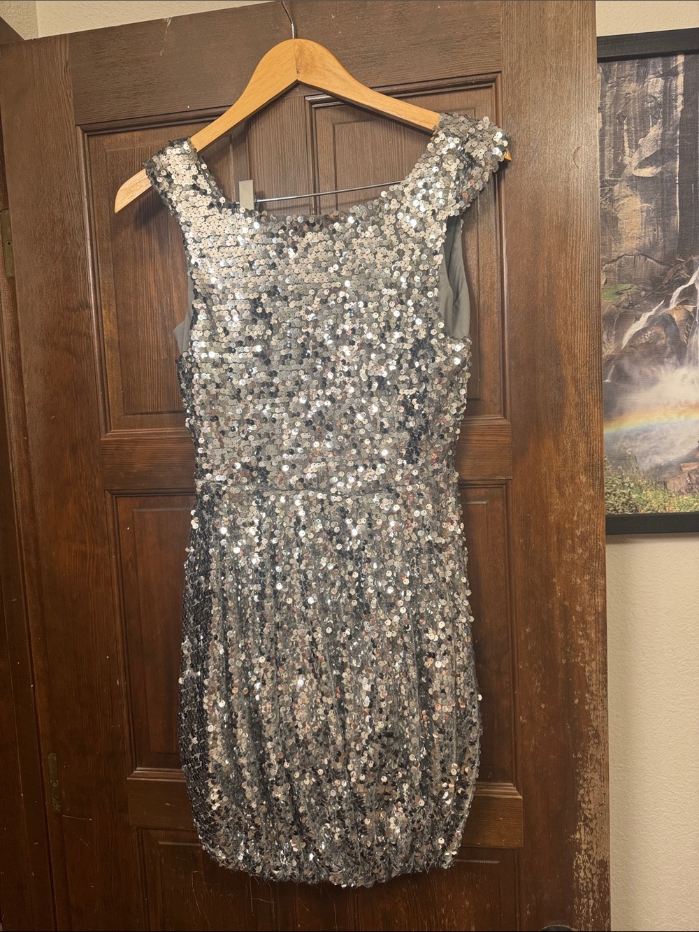 Silver Sequin Sleeveless Cocktail Dress